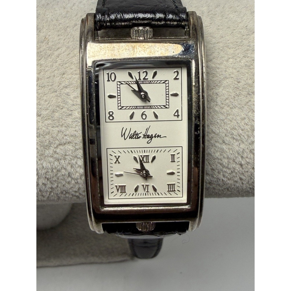Walter Hagen WH948BKSL Dual Time New Batteries Ladies Tank Watch 23MM 7.75"